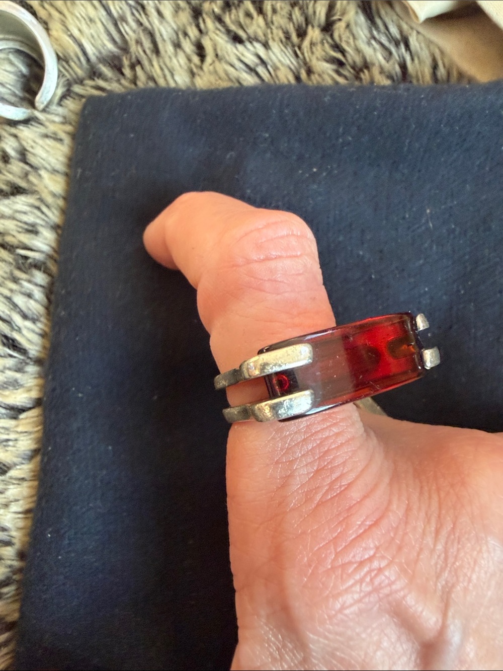 Stunning Vintage Sterling Silver and Baltic Amber ring sz 6 - Picture 3 of 9